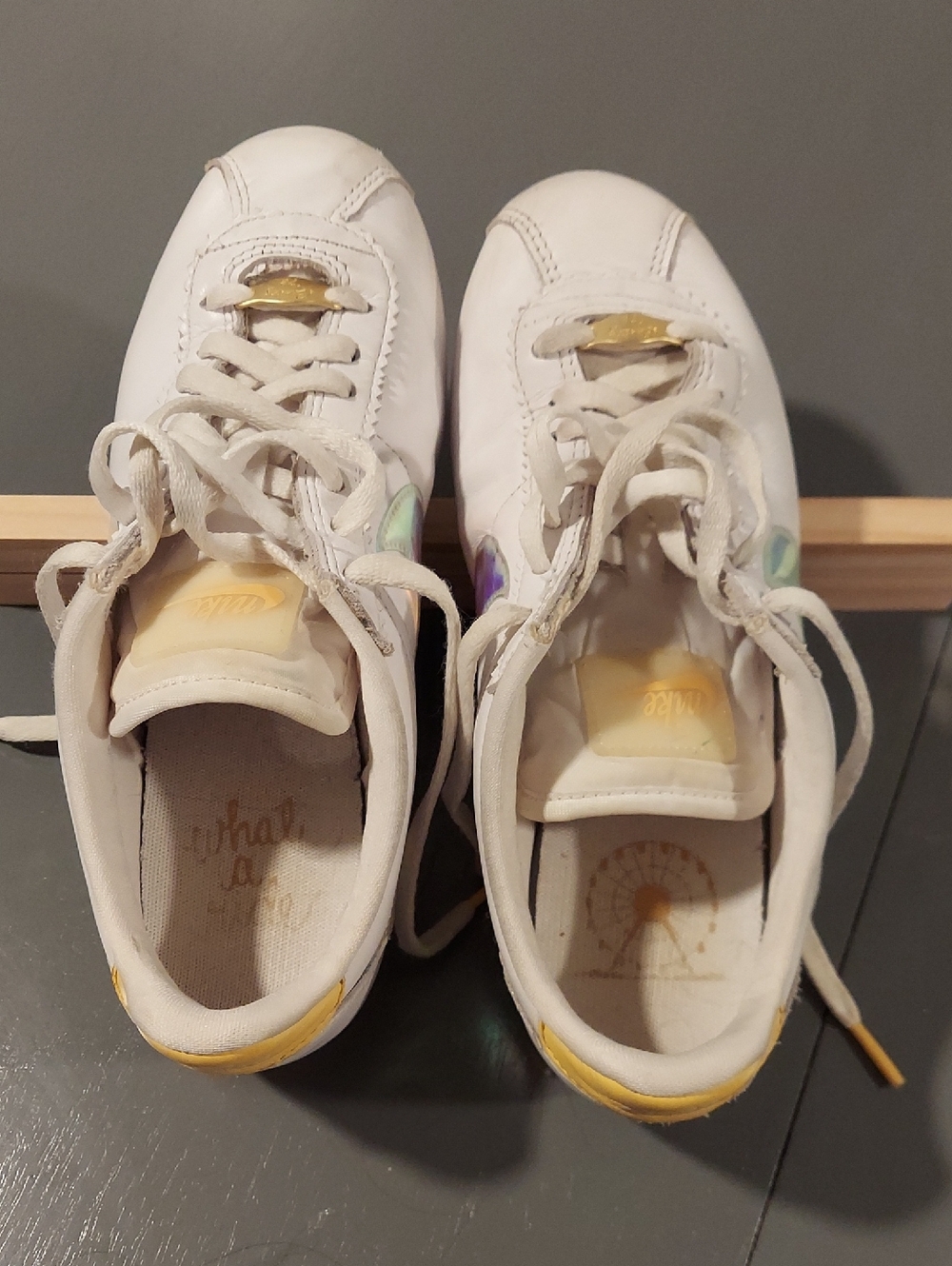 Nike White Sneakers with Iridescent and Gold Accents